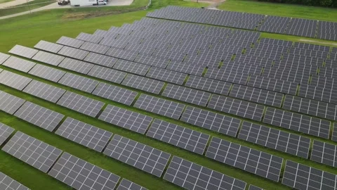 Solar panel field aerial view. renewable energy. green  and clean energy Stock Footage 248122664