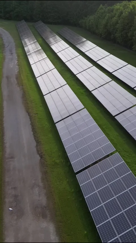 Solar panel field aerial view. renewable energy. green  and clean energy Stock Footage 248122674