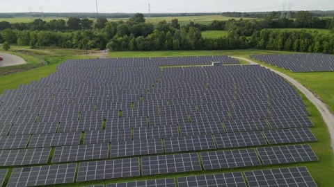 Solar panel field aerial view. renewable energy. green  and clean energy Stock Footage 248122696