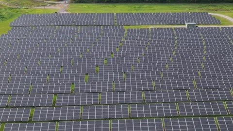 Solar panel field aerial view. renewable energy. green  and clean energy Stock Footage 248122705