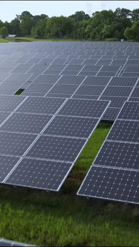 Solar panel field aerial view. renewable energy. green  and clean energy Stock Footage 248122706