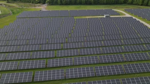 Solar panel field aerial view. renewable energy. green  and clean energy Stock Footage 248122707