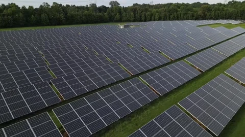 Solar panel field aerial view. renewable energy. green  and clean energy Stock Footage 248122878