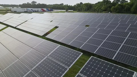 Solar panel field aerial view. renewable energy. green  and clean energy Stock Footage 248122880