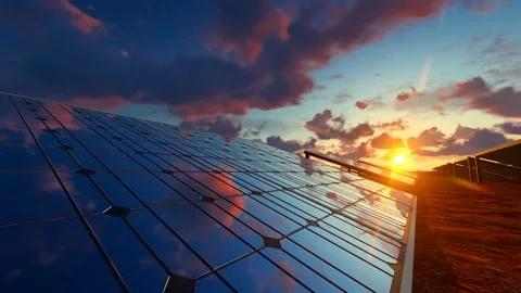 Solar panel field and clouds running over Stock Footage 171000764