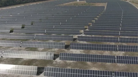 Solar Panel Field Fly Over Stock Footage 163137715