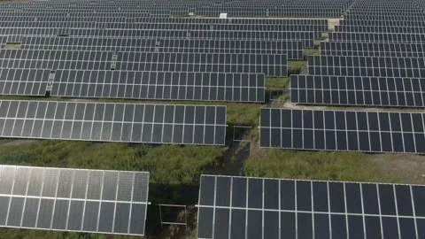 Solar Panel Field Low Fly Over Stock Footage 163137534