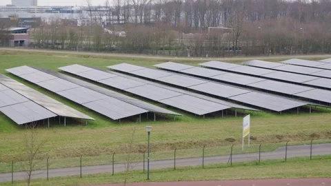Solar panel field near Eindhoven Airport Stock Footage 244308163