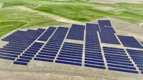 Solar panel field Stock Photos