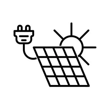 Solar panel flat icon. Pictogram for web. Line stroke. Isolated on white back Stock Illustration