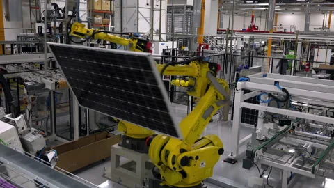 Solar Panel Framing Process In A Modern Photovoltaic Factory Stock Footage 137262065