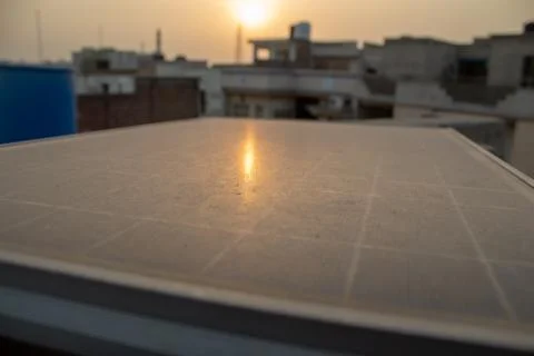 Solar panel is full of dust it reduce its efficiency Stock Photos
