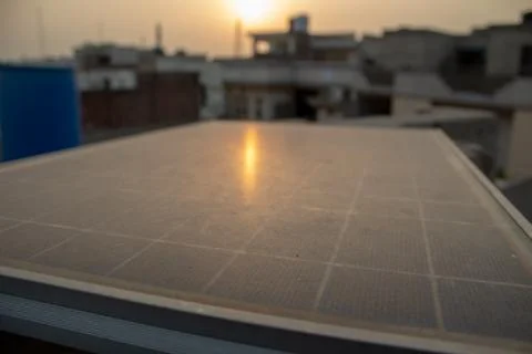 Solar panel is full of dust it reduce its efficiency Stock Photos