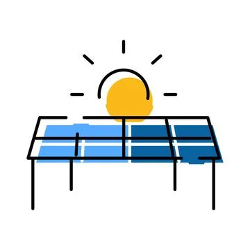 Solar panel generating clean power from sun icon Stock Illustration