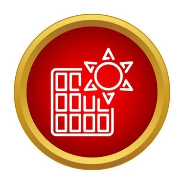 Solar panel generating renewable energy icon on red button Stock Illustration