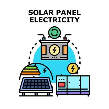 Solar panel generating sustainable energy and storing electricity Stock Illustration