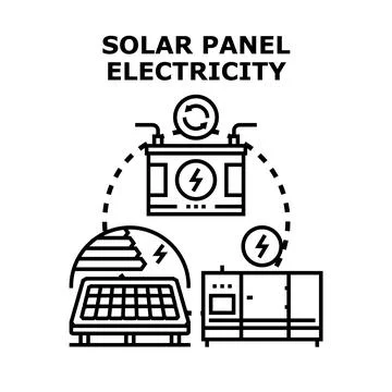 Solar panel generating sustainable energy and storing electricity Stock Illustration