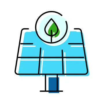 Solar panel with green leaf icon representing sustainable energy Stock Illustration