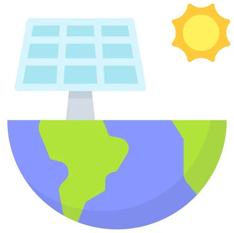 Solar panel on Half Earth icon, Earth Day related vector Stock Illustration