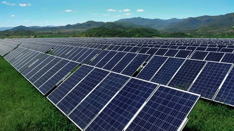 Solar panel at hillside, aerial  view Stock Footage 95229275