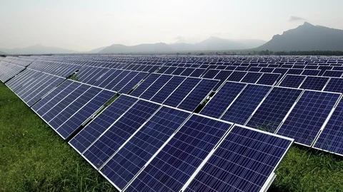 Solar panel at hillside, aerial  view Stock Footage 96157115