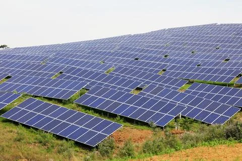 Solar panel on the hillside Foto stock
