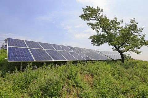 Solar panel on the hillside Stock Photos