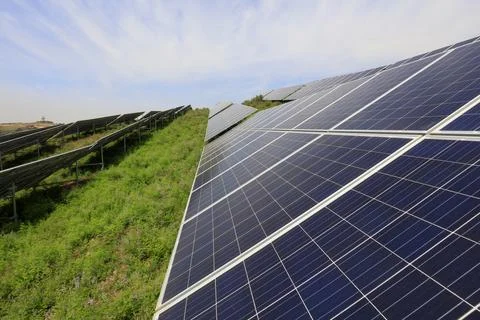 Solar panel on the hillside Stock Photos
