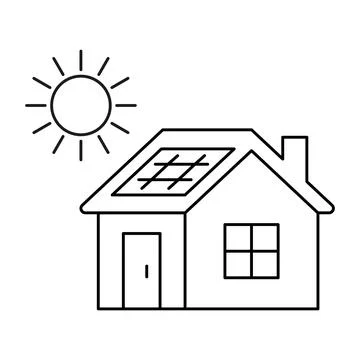 Solar panel on house, accumulate sun energy, line icon. Alternative electric Stock Illustration