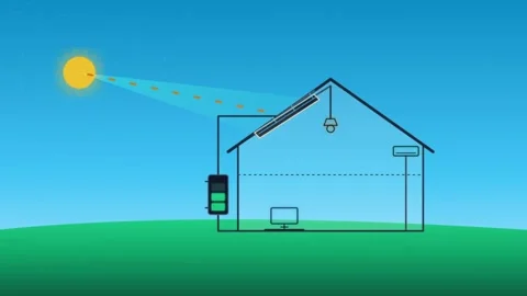 Solar Panel House Charging Battery Animation Green Energy Concept Stock Footage 338002393