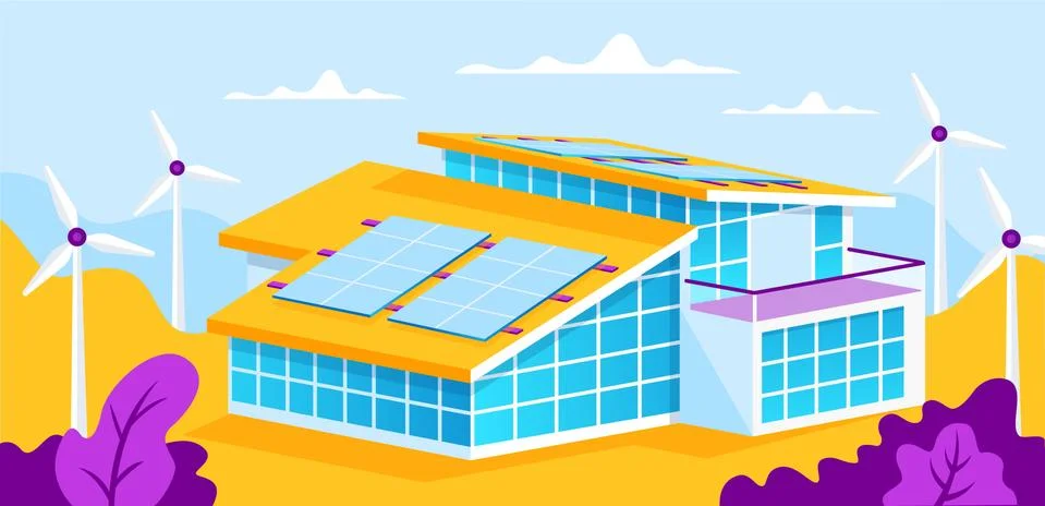 Solar panel house Stock Illustration