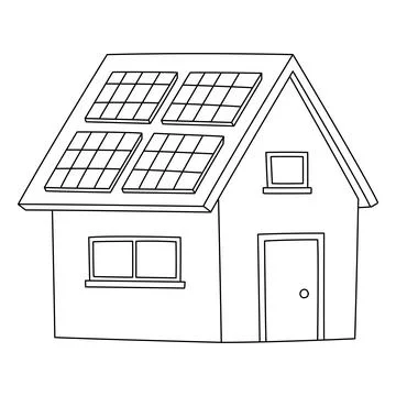Solar Panel House Isolated Coloring Page for Kids Stock Illustration