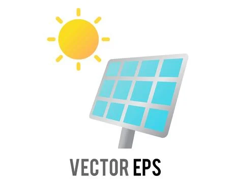 Solar panel icon capturing sunlight for clean energy generation on a bright d Stock Illustration