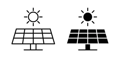 Solar panel icon collection in black, Line icons, flat symbols Stock Illustration