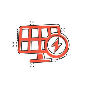 Solar panel icon in comic style. Ecology energy cartoon vector illustration o Stock Illustration