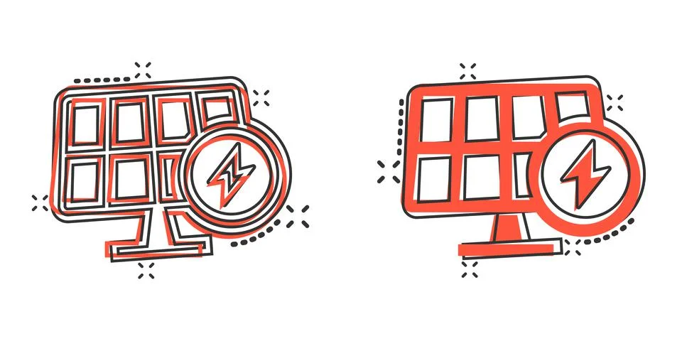 Solar panel icon in comic style. Ecology energy cartoon vector illustration o Stock Illustration