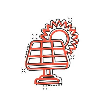 Solar panel icon in comic style. Ecology energy cartoon vector illustration o Stock Illustration