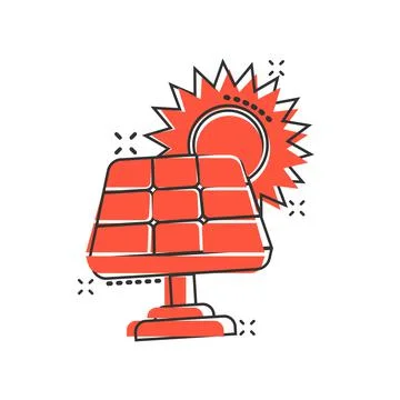 Solar panel icon in comic style. Ecology energy cartoon vector illustration o Illustrazione stock