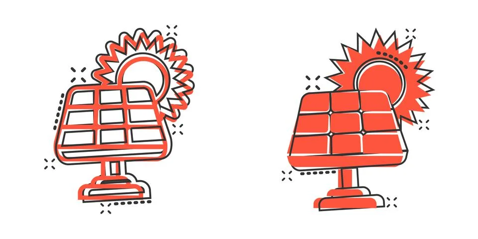 Solar panel icon in comic style. Ecology energy cartoon vector illustration o Stock Illustration