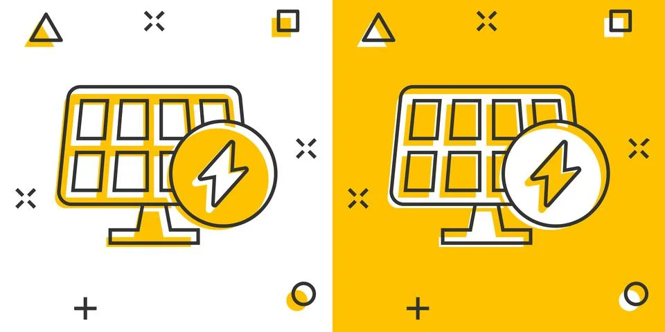 Solar panel icon in comic style. Ecology energy cartoon vector illustration o Stock Illustration