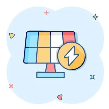 Solar panel icon in comic style. Ecology energy cartoon vector illustration o Stock Illustration