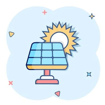 Solar panel icon in comic style. Ecology energy cartoon vector illustration o Stock Illustration