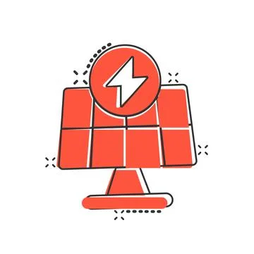 Solar panel icon in comic style. Ecology energy cartoon vector illustration.. Stock Illustration