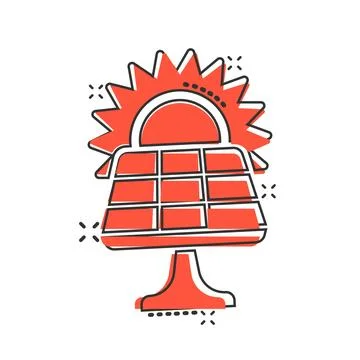 Solar panel icon in comic style. Ecology energy cartoon vector illustration.. Stock Illustration
