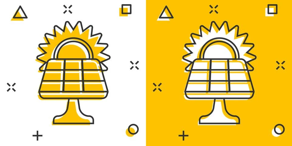 Solar panel icon in comic style. Ecology energy cartoon vector illustration.. Stock Illustration