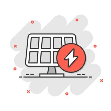 Solar panel icon in comic style. Ecology energy cartoon vector illustration.. Stock Illustration