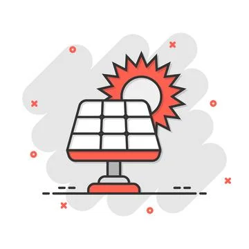Solar panel icon in comic style. Ecology energy cartoon vector illustration.. Illustrazione stock