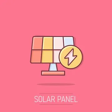 Solar panel icon in comic style. Ecology energy cartoon vector illustration.. Illustrazione stock