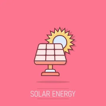 Solar panel icon in comic style. Ecology energy cartoon vector illustration.. Stock Illustration