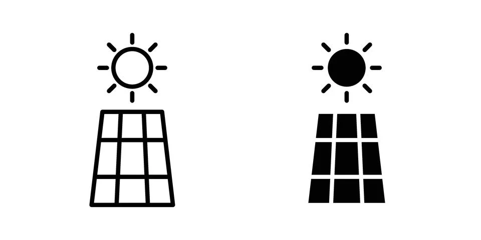 Solar panel icon drawing lines. Silhouette style vector bundle Stock Illustration